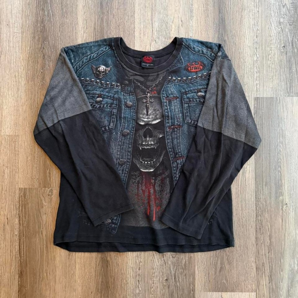 Y2K Spiral Flying Skull Long-Sleeve